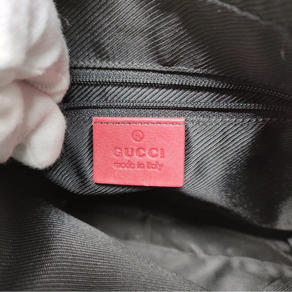 Gucci monogram Shoulder Bag Black Canvas with Red Trim and Straps + COA - Picture 8 of 8